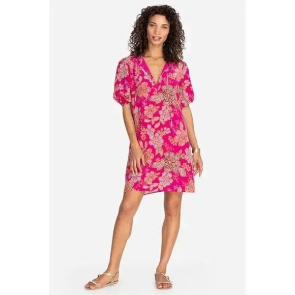 JOHNNY WAS JADE vesna dress tunic mini 100% silk pink multi floral boho S - Picture 2 of 10